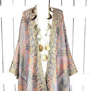 Metallic feather pashmina reversible kimono cover up
